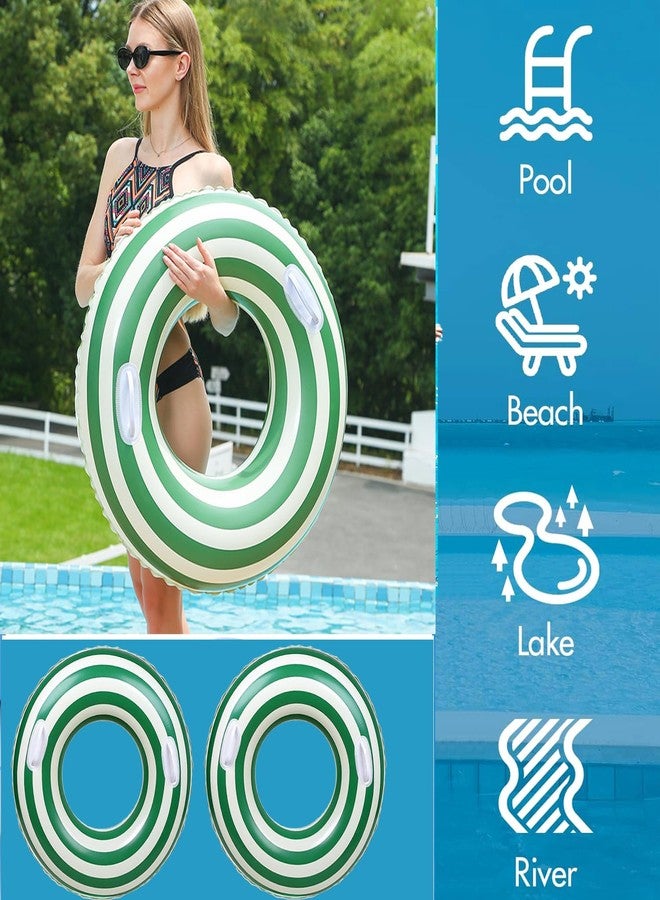 Yuokwer Large Striped Pool Floats- Inflatable Pool Floats for Adults- 2 Pack Striped Floaties Pool Tubes Swim Rings with Handles Inflatable Pool Float for Swimming Pool Party Adults (Green, 90+120) - Image 4