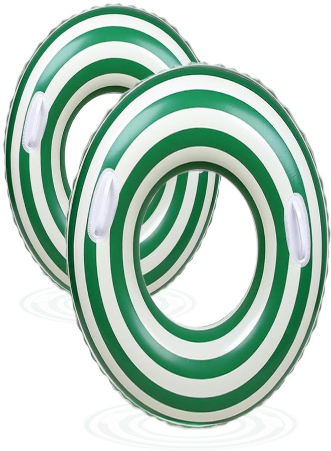 Yuokwer Large Striped Pool Floats- Inflatable Pool Floats for Adults- 2 Pack Striped Floaties Pool Tubes Swim Rings with Handles Inflatable Pool Float for Swimming Pool Party Adults (Green, 90+120) - Image 1