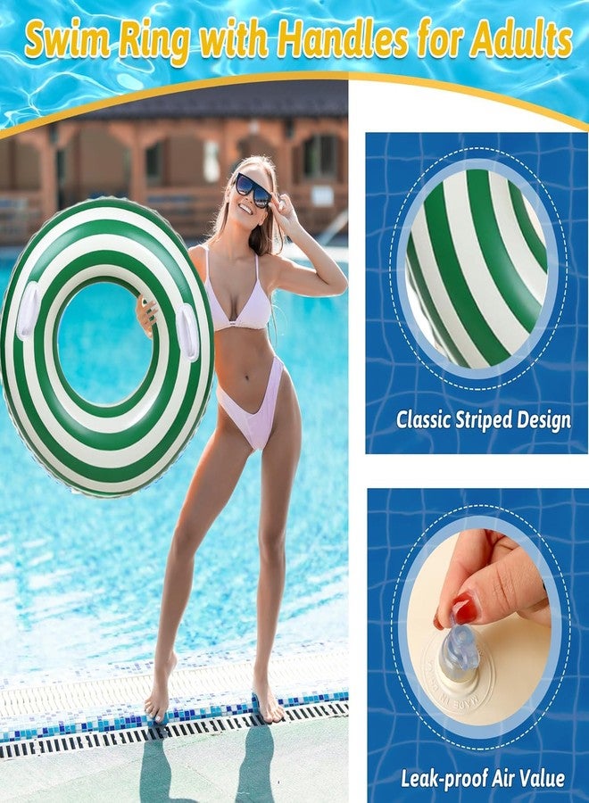 Yuokwer Large Striped Pool Floats- Inflatable Pool Floats for Adults- 2 Pack Striped Floaties Pool Tubes Swim Rings with Handles Inflatable Pool Float for Swimming Pool Party Adults (Green, 90+120) - Image 3