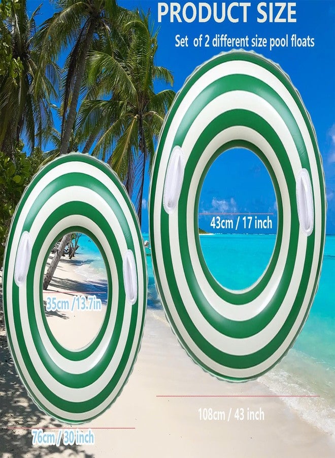 Yuokwer Large Striped Pool Floats- Inflatable Pool Floats for Adults- 2 Pack Striped Floaties Pool Tubes Swim Rings with Handles Inflatable Pool Float for Swimming Pool Party Adults (Green, 90+120) - Image 2