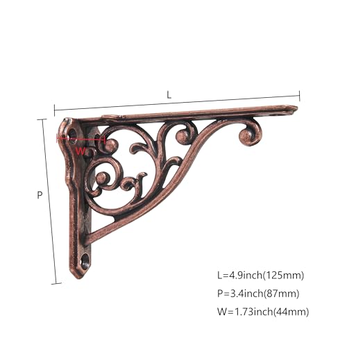 CABDM Ornate Decorative Shelf Brackets 5x35 inch Small Wall Mounted Shelving Bracket 4 Pack Antique Copper Vintage Shelf Bracket Victorian Wall Bracket 4 Antique Copper - Image 3