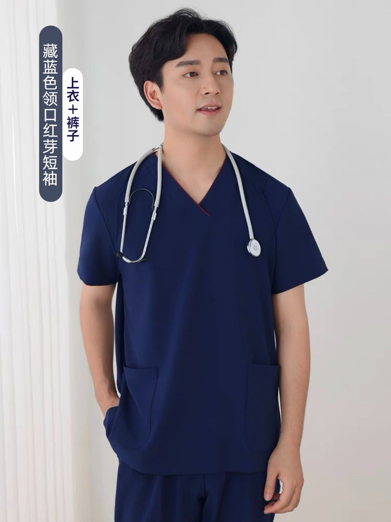 Quick-Drying Hand-Washing Clothes Surgical Clothes Elastic Womens Short-Sleeved Operating Room Nurse Work Clothes High-End Doctors Hand-Brushing Clothes Long-Sleeved Men's Tibetan Blue Collar Red Bud Short Sleeve suit 