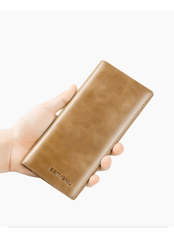 Banyanu long wallet made of genuine leather, ultra-thin anti-theft brush, leather wallet with zipper head layer, cowhide wallet - Image 1