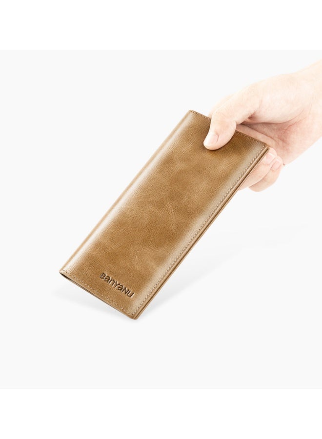 Banyanu long wallet made of genuine leather, ultra-thin anti-theft brush, leather wallet with zipper head layer, cowhide wallet - Image 2