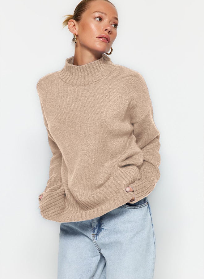 trendyol Mink Wide Pattern Soft Texture Basic Knitwear Sweater - Image 1