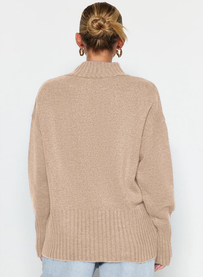 trendyol Mink Wide Pattern Soft Texture Basic Knitwear Sweater - Image 5