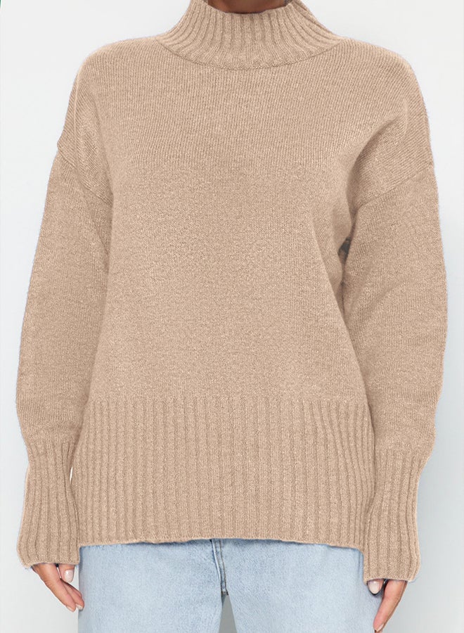 trendyol Mink Wide Pattern Soft Texture Basic Knitwear Sweater - Image 4