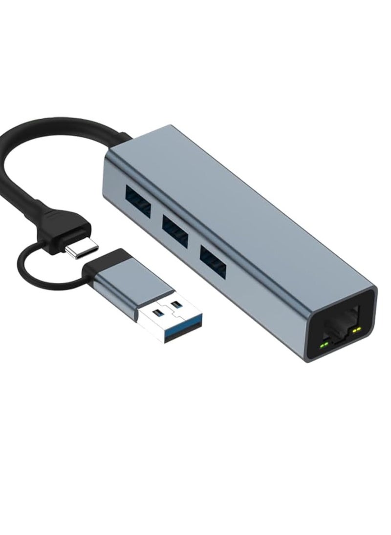 Generic 2 in 1 USB Type C to LAN (Gigabit) Port + USB C to HDMI Ethernet Hub 3 x SD/TF Card Reader USB 3.0, Compatible with USB C Laptops and Other Type C Devices  - Image 1