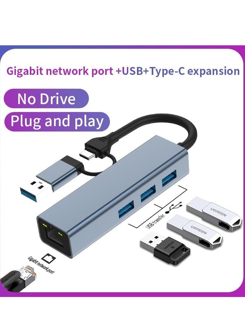 Generic 2 in 1 USB Type C to LAN (Gigabit) Port + USB C to HDMI Ethernet Hub 3 x SD/TF Card Reader USB 3.0, Compatible with USB C Laptops and Other Type C Devices  - Image 4