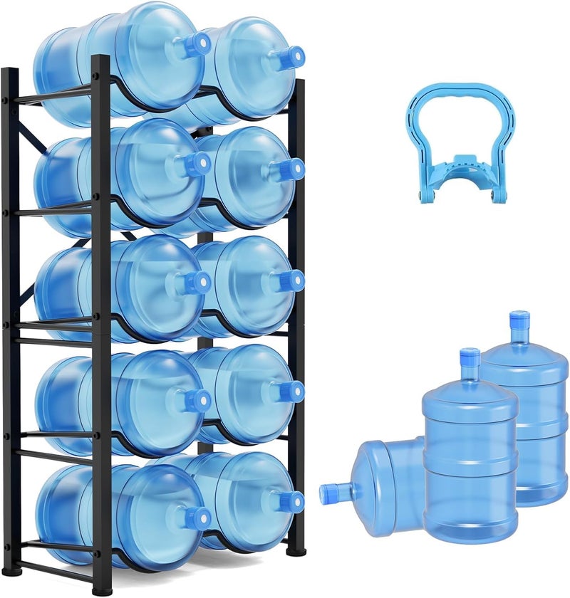 Semoprus 5 Gallon Water Bottle Holder for 10 Bottles, 5 Tiers Double Row Water Jug Holder, Detachable Heavy Duty Water Jug Stand, Water Jug Rack for Office, Kitchen, Garages, Restaurant, and Gym - Image 1