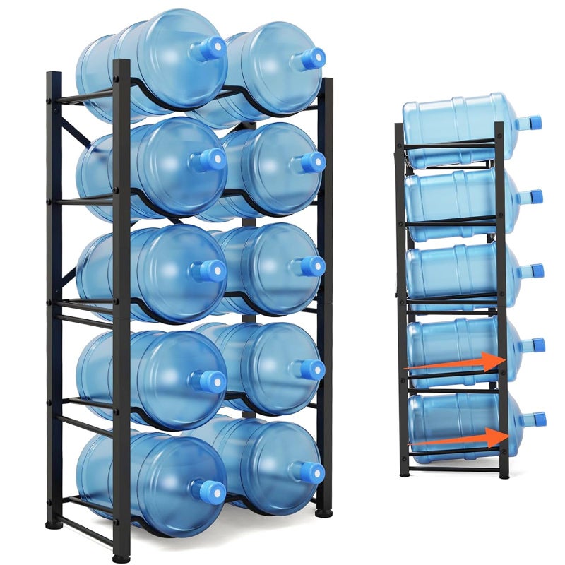 Semoprus 5 Gallon Water Bottle Holder for 10 Bottles, 5 Tiers Double Row Water Jug Holder, Detachable Heavy Duty Water Jug Stand, Water Jug Rack for Office, Kitchen, Garages, Restaurant, and Gym - Image 2