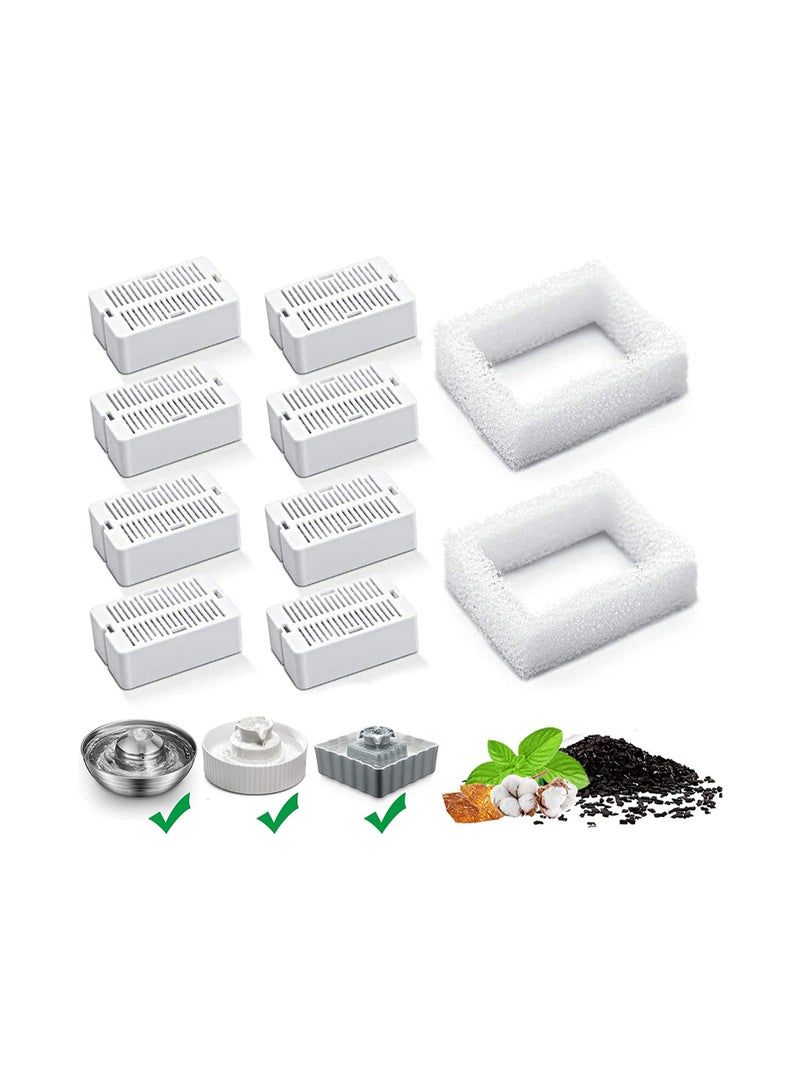 SYOSI Pet Water Fountain Replacement Filters SYOSI 8 Pack Cat Fountain Carbon Filters and 2 Pack Foam Filters for Ceramic Pet Drinking Fountains and Stainless Steel Pet Water Fountains 8+2 Pack  - Image 1