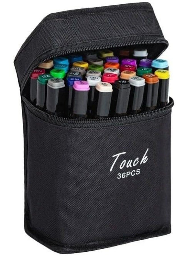 طقم ماركر تلوين 36 لون – أقلام رسم وتحديد متعددة الألوان مع علبة تخزين – مناسب للمدرسة والفن - Image 1