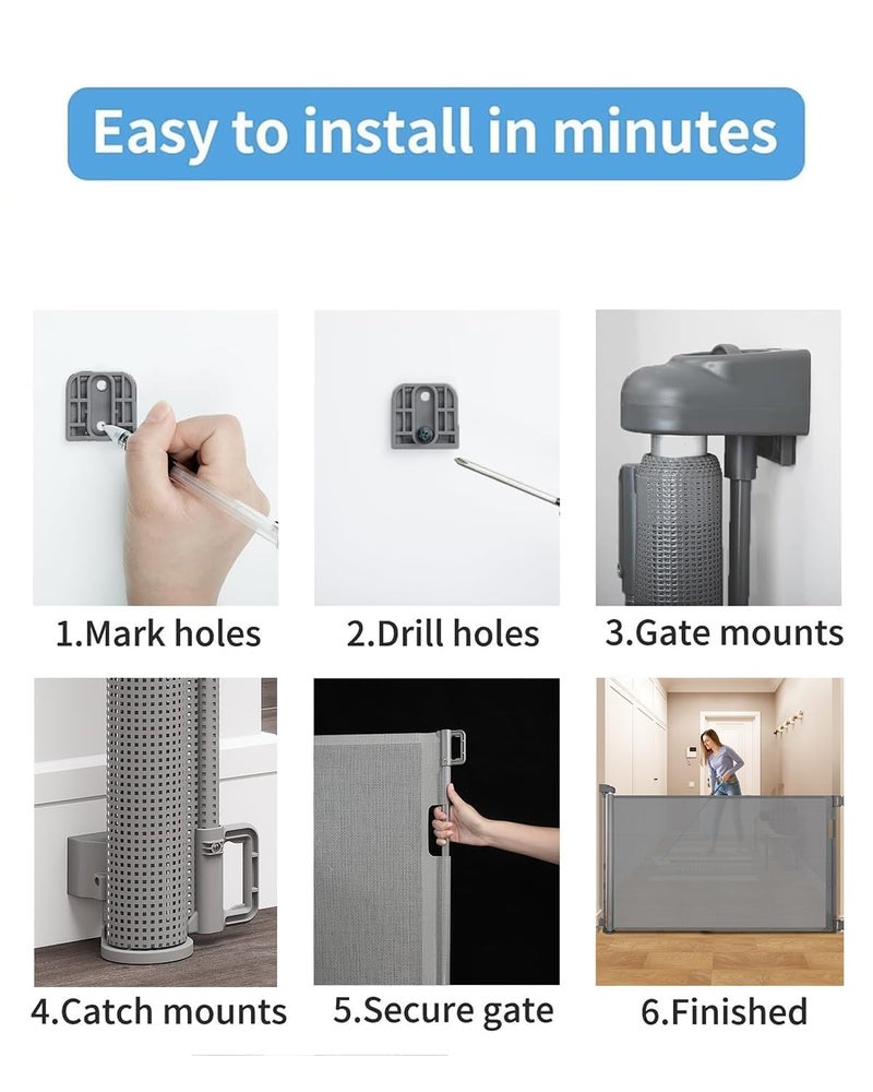 Veraste Retractable Baby Gate for Doorways and Stairs, Mesh Safety Gate for Pet, Indoor & Outdoor Use, One-Hand Operation, Easy Installation, 33.6" Tall, Expands to 55" Wideï¼ˆGrey,33.6"x55" - Image 5