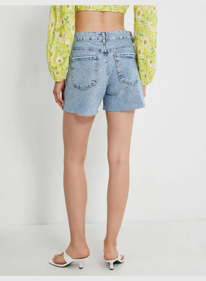 كوتون Embroidered Mini Destroyed Jean Shorts