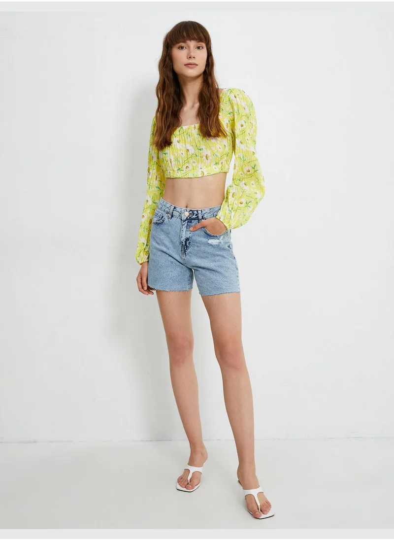 KOTON Embroidered Mini Destroyed Jean Shorts