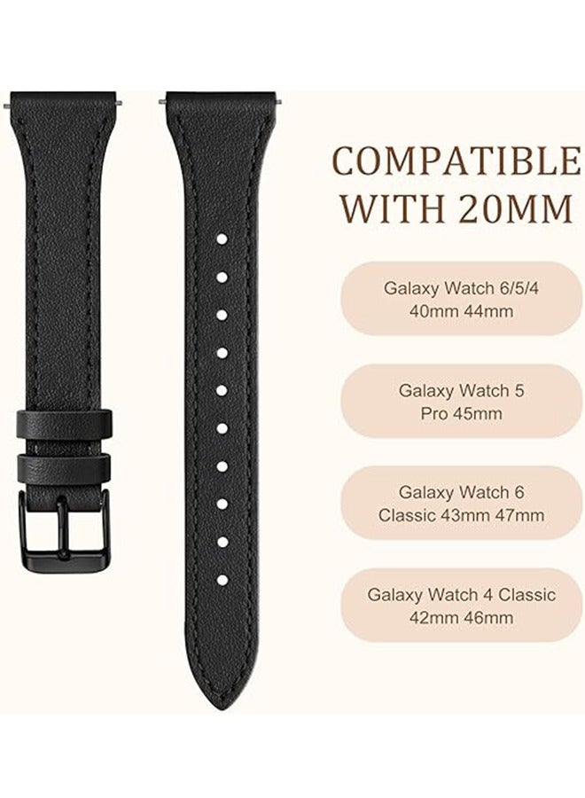 Ultra-Thin Leather Watch Band Compatible With Samsung Galaxy Watch 7 Watch Band/Watch FE 6 5 4 40mm 44mm/Watch 5 Pro Watch Band 45mm/Galaxy Watch 6 Classic 43mm 47mm, Top Grain Genuine Leather 20mm Watch Band For Women - Image 5