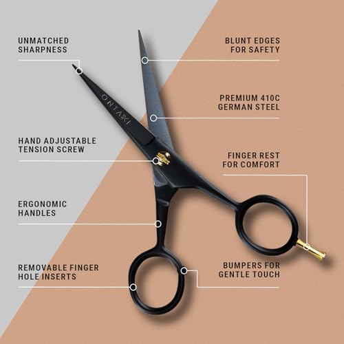 Ontaki Professional Beard Scissors for Men - 5 in Hand-Forged Black 410C German Steel - Includes 2 Combs & PU Pouch - Beard & Mustache Grooming Kit - Image 3
