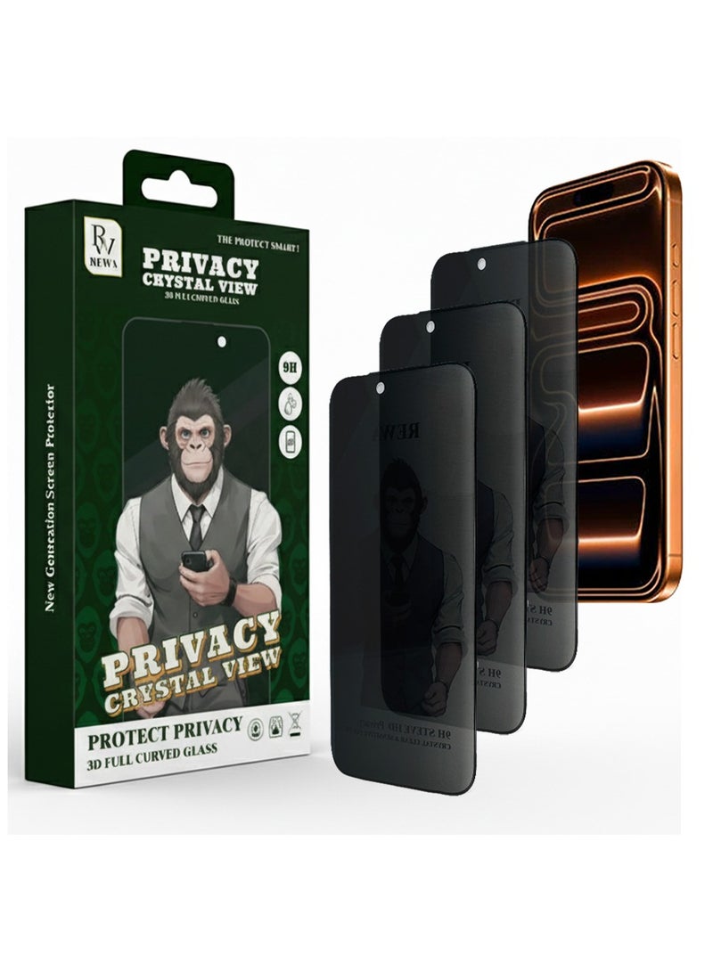 REWA Privacy Screen Protector for iPhone 17 Pro Max – 3 PCS, 9H Tempered Glass, 3D Curved Full Coverage, Anti-Spy Privacy Filter, Anti-Scratch, Shock Resistant, Oleophobic Coating, Easy Installation Kit - Image 1
