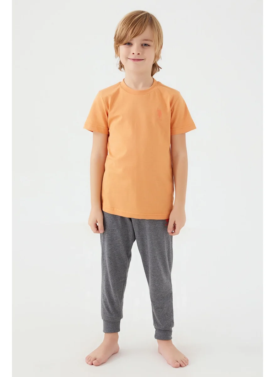 U.S. Polo Assn. Light Yellow Texture Yellow Boy's Short Sleeve Pajama Set