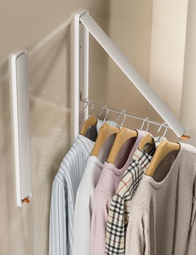 Dr.DJ DrDJ Clothes Drying Rack Wall Mounted Retractable Foldable Clothes Hanger for Laundry Room Organization and Storage Clothes Hanger Rack for Dorm Closet Balcony Laundry Room1P Metal White - Image 1