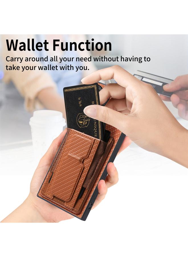 اس-توب جراب لهاتف Samsung Galaxy S24 Ultra 5G مصنوع من ألياف الكربون مع حامل قابل للطي وحقيبة بطاقات مرنة - Image 4