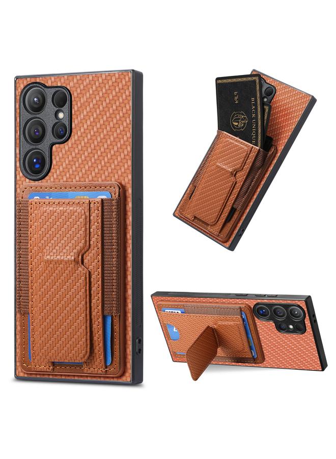 اس-توب جراب لهاتف Samsung Galaxy S24 Ultra 5G مصنوع من ألياف الكربون مع حامل قابل للطي وحقيبة بطاقات مرنة - Image 1