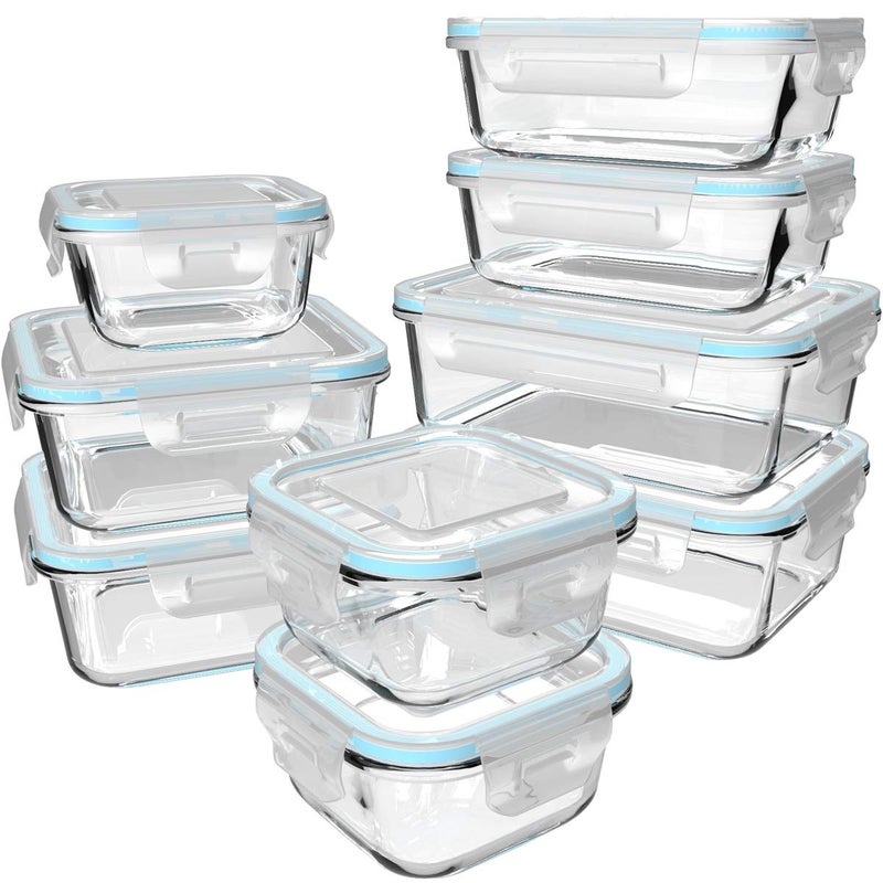 S SALIENT 18 Piece Glass Food Storage Containers with Lids  Meal Prep Containers for Food Storage  BPA Free & Leak Proof (9 lids & 9 Containers) - Image 1