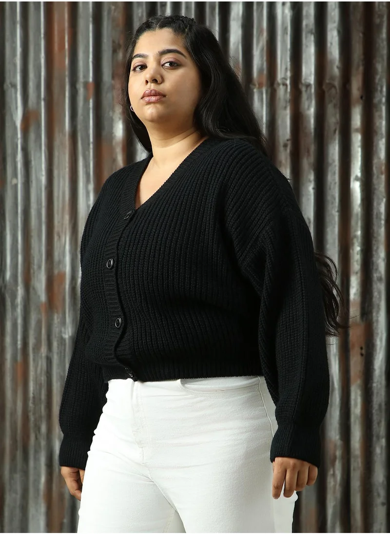 هاي ستار Women's Black 100% Acrylic Solid Sweater