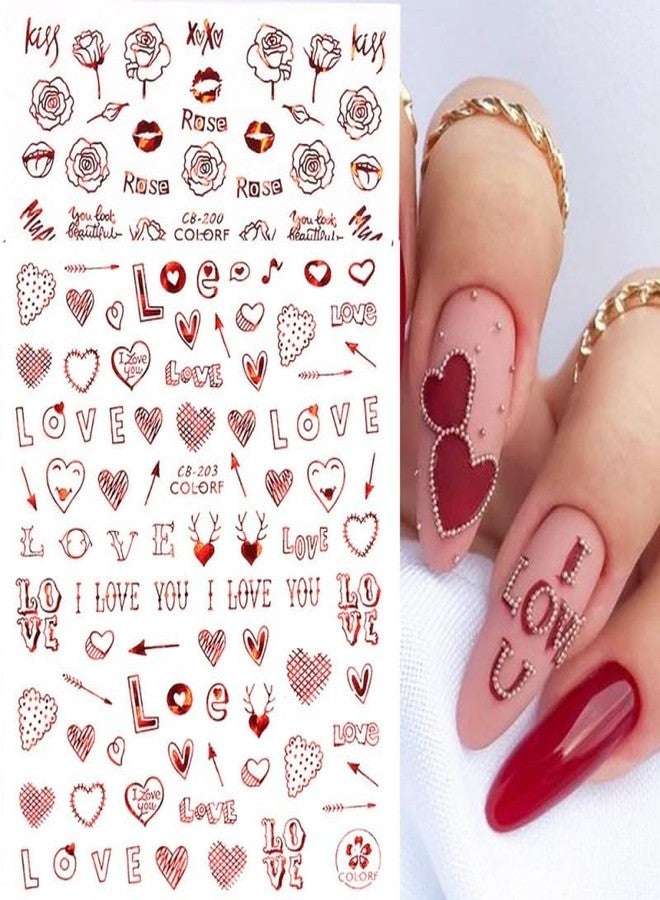 DOCVOEOMH Heart Nail Art Stickers 8 Sheets Valentines Laser Red Heart Nail Decals 3D Self Adhesive Glitter Valentine Love Red Hearts Nail Art Stickers for DIY Nail Decorations Manicure Accessories - Image 5
