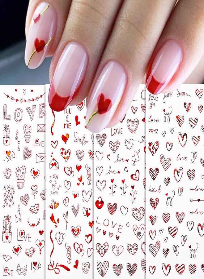 DOCVOEOMH Heart Nail Art Stickers 8 Sheets Valentines Laser Red Heart Nail Decals 3D Self Adhesive Glitter Valentine Love Red Hearts Nail Art Stickers for DIY Nail Decorations Manicure Accessories - Image 4
