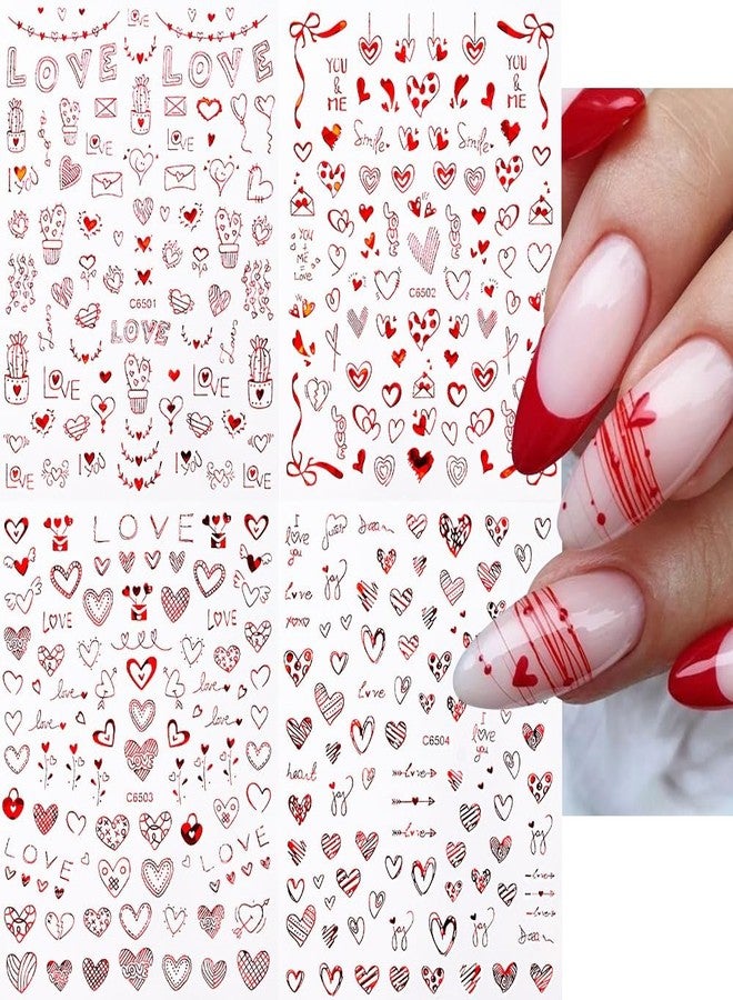 DOCVOEOMH Heart Nail Art Stickers 8 Sheets Valentines Laser Red Heart Nail Decals 3D Self Adhesive Glitter Valentine Love Red Hearts Nail Art Stickers for DIY Nail Decorations Manicure Accessories - Image 3