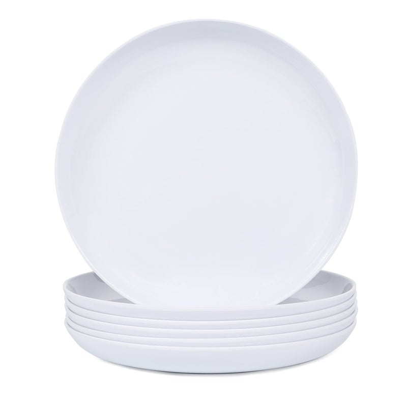 Webbylee Melamine Pasta Plates  6pcs 8inch Dinnerware Dishes Set for Indoor and Outdoor Use Breakresistant White