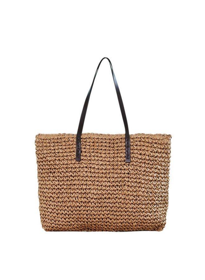 Ayliss Women Straw Woven Tote Large Beach Handmade Weaving Shoulder Bag Purse Straw Handbag (Square Khaki 2) - Image 1