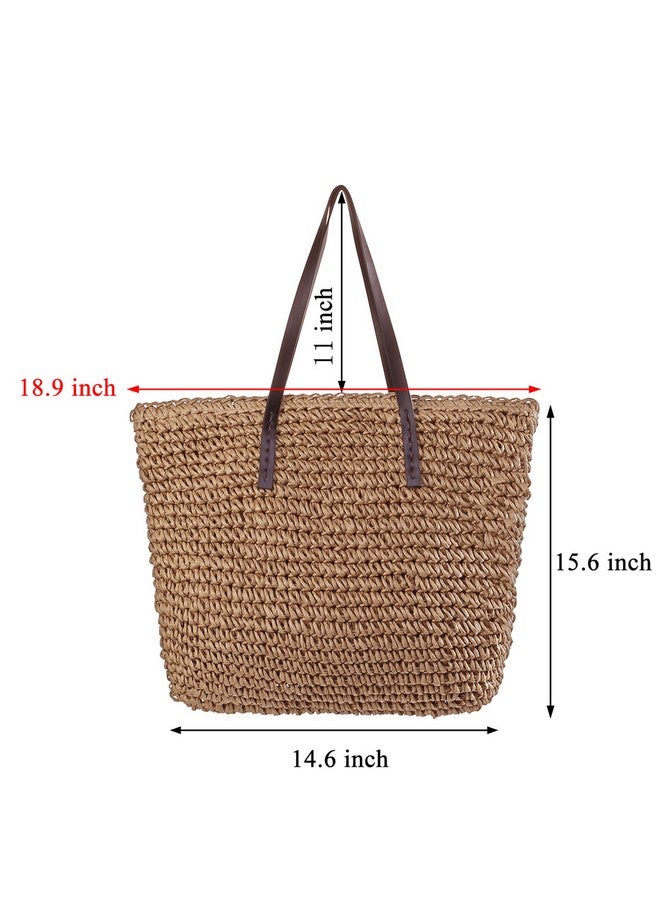 Ayliss Women Straw Woven Tote Large Beach Handmade Weaving Shoulder Bag Purse Straw Handbag (Square Khaki 2) - Image 3