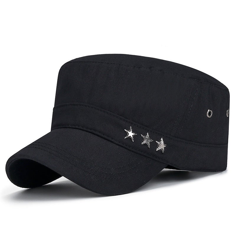 Spring Autumn Mens Adjustable Cotton Flat Cap with Metal Five-Star Army Green  - Image 5
