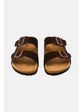 Algspar Men Double Monk Strap Slip On Cork Sandals, Dark Brown  - Image 4
