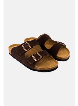 Algspar Men Double Monk Strap Slip On Cork Sandals, Dark Brown  - Image 1