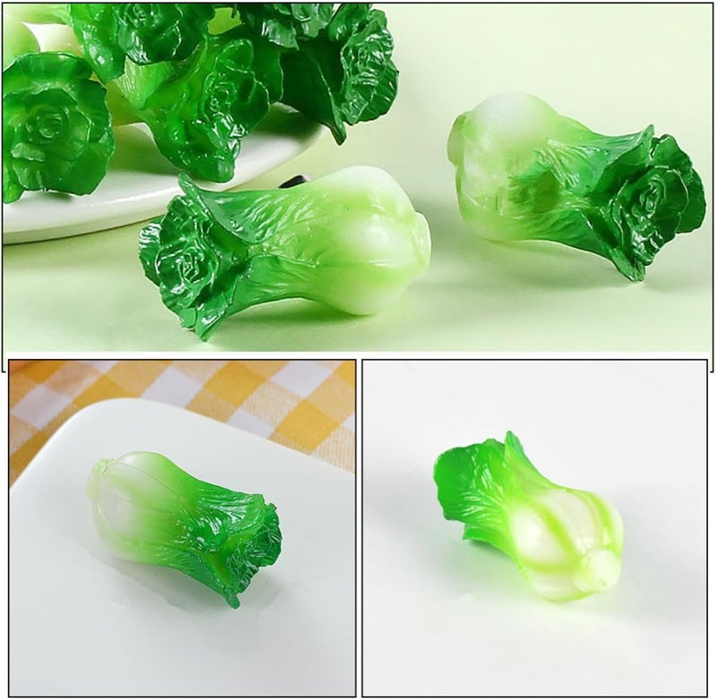 4pcs Mini Artificial Vegetable Decor Set, Realistic Resin Miniature Green Vegetables for Home Kitchen Decoration and DIY Craft Display - Image 3