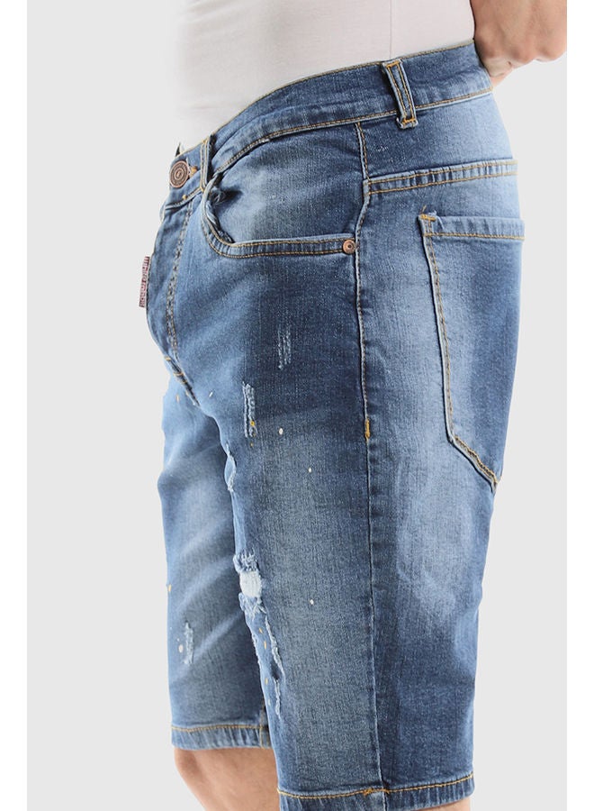 WHITE RABBIT Splatter Pattern Ripped Medium Washed Jeans Shorts  - Image 3