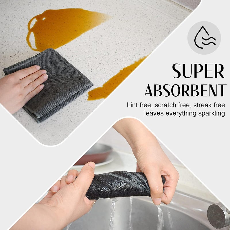 SINLAND Microfiber Rag Absorbent Cleaning Cloth Kitchen Dish Cloth Quick Dry Streak Free Dish Rags Glass Cloths 12inchx12inch 20 Pack Grey - Image 4