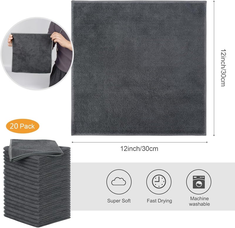 SINLAND Microfiber Rag Absorbent Cleaning Cloth Kitchen Dish Cloth Quick Dry Streak Free Dish Rags Glass Cloths 12inchx12inch 20 Pack Grey - Image 2