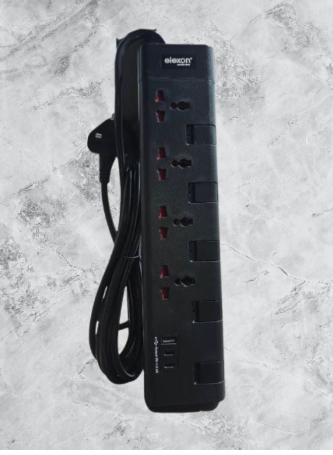ELEXON Power Extension Board with 4 AC Sockets, 1 USB Ports and 2 C type Ports, Surge Protection, Flame-proof Material, Child Safety Shutters, Ideal for Charging Multiple Devices, 3 Meter Cord Black - Image 4