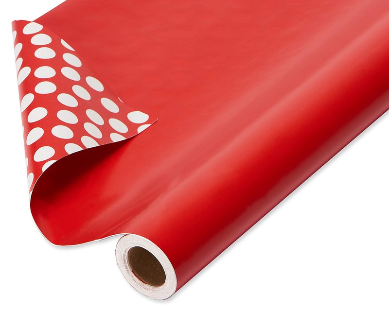 American Greetings Jumbo Reversible Red Wrapping Paper Roll for Christmas, Valentine's Day or Any Occasion (175 sq. ft., 1 Extra Large Roll-30 in. x 70 ft.) White Polka Dots - Image 1