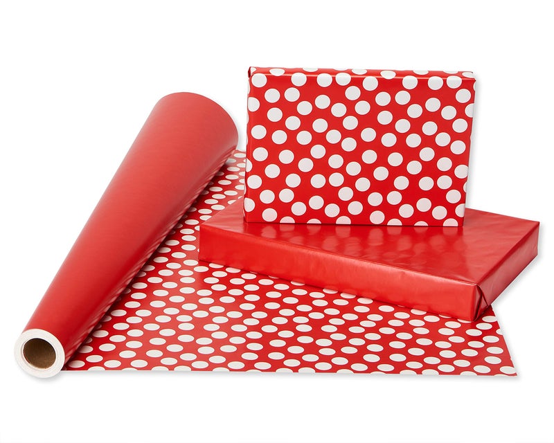 American Greetings Jumbo Reversible Red Wrapping Paper Roll for Christmas, Valentine's Day or Any Occasion (175 sq. ft., 1 Extra Large Roll-30 in. x 70 ft.) White Polka Dots - Image 2