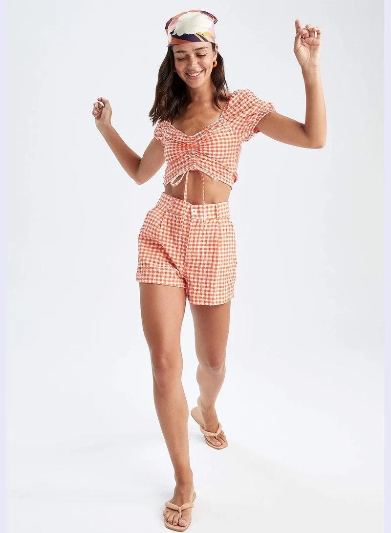 ديفاكتو Relax Fit Check Print Mini Shorts