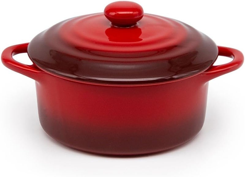 Kook Ceramic Mini Cocotte Set, Small Casserole Dishes with Lids and Handles, Individual Baking Ramekins, Oven, Microwave & Dishwasher Safe, Stoneware, 12 oz, Set of 4 (Crimson Ombre) - Image 3