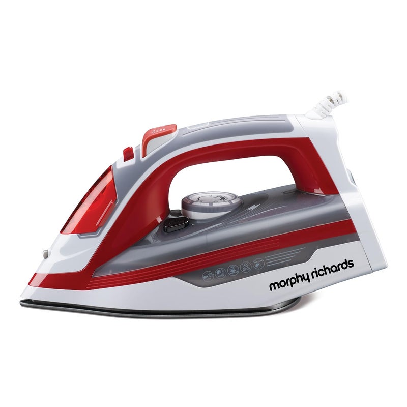 Morphy Richards Plastic Ultra Glide 1600W Steam Iron With Steam Burst Vertical And Horizontal Ironing Teflon Coated Soleplate Red And White 1600 Watts - Image 1
