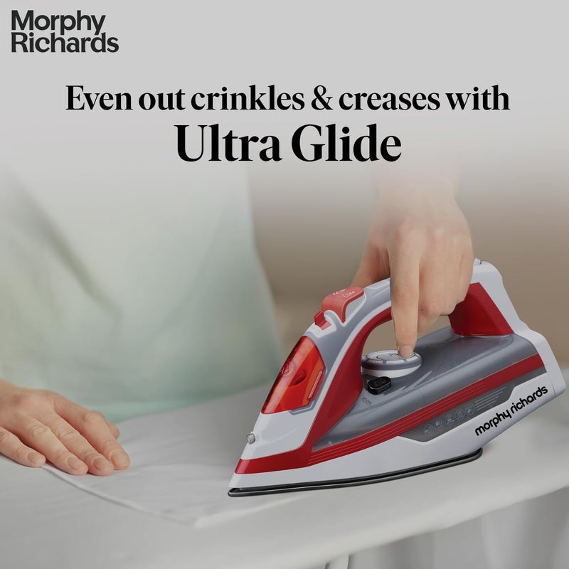 Morphy Richards Plastic Ultra Glide 1600W Steam Iron With Steam Burst Vertical And Horizontal Ironing Teflon Coated Soleplate Red And White 1600 Watts - Image 2