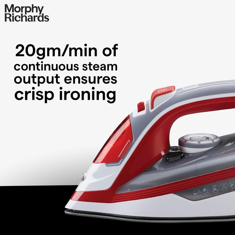 Morphy Richards Plastic Ultra Glide 1600W Steam Iron With Steam Burst Vertical And Horizontal Ironing Teflon Coated Soleplate Red And White 1600 Watts - Image 5